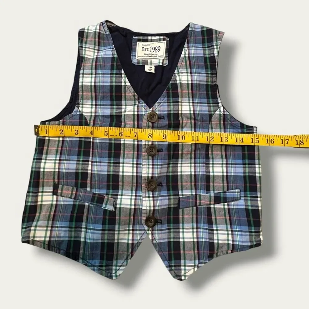 The Children’s Place Boys Plaid Cotton Dress Vest Preppy Size 10
